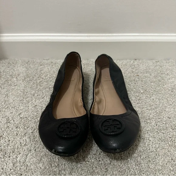 Tory Burch Allie Elasticized Slip On Ballets Flats Leather Black Size 8.5 - Picture 2 of 7